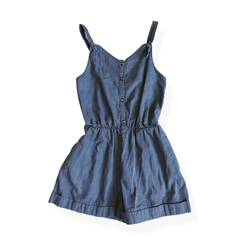 Tea Collection Striped Button Front Overall Romper Girls 10 Cotton Blue